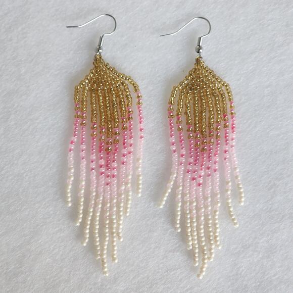 Pink White Gold Ombre Beaded Earrings - Picture 1 of 4